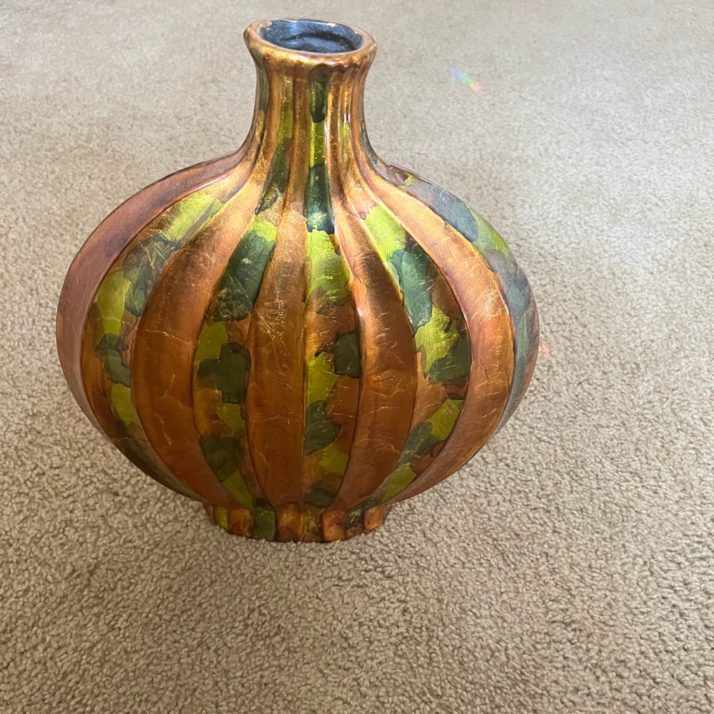 Floor vase orange gold and green